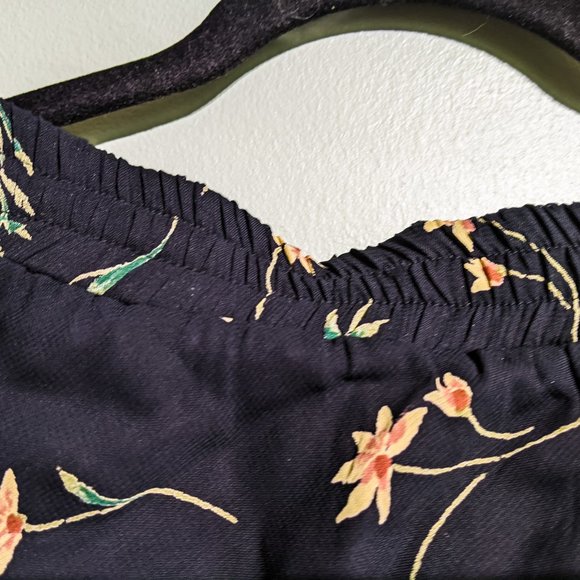 Black with floral print Classique by Shawn midi tiered rayon skirt (medium) - Picture 3 of 8